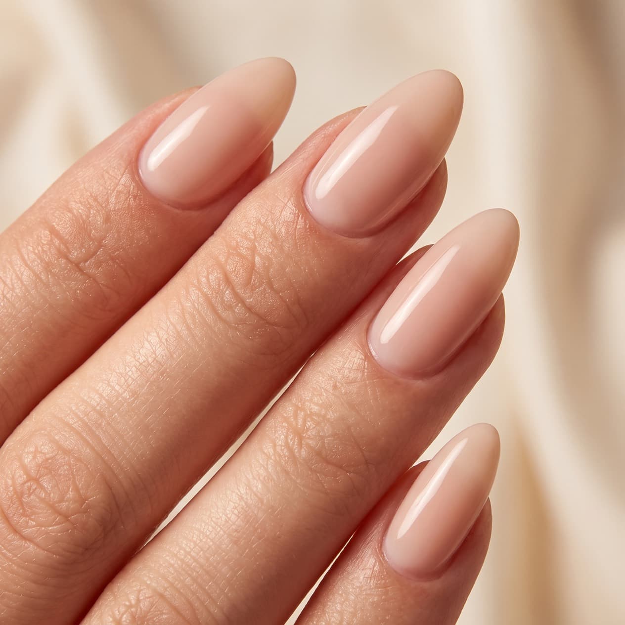 Manucure russe en semi-permanent nude, contour de cuticule net